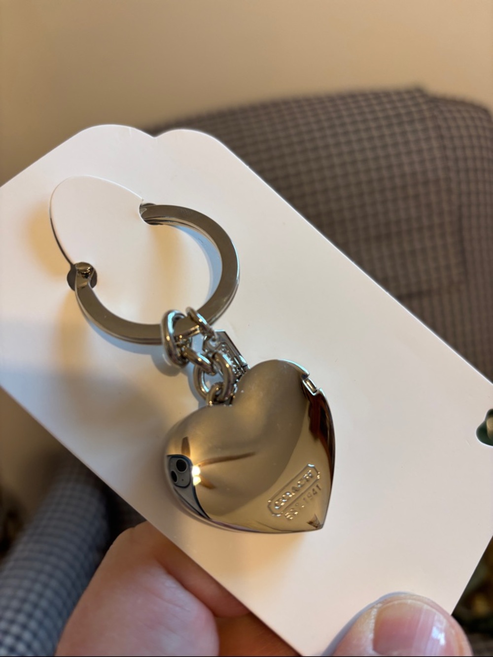 Coach legacy Striped Heart shaped locket Keyring - Picture 5 of 6